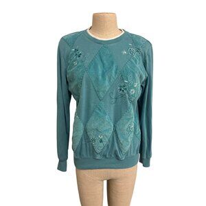 Vintage Alfred Dunner Womens Embellished Diamond Patchwork Long Sleeve Sweater S